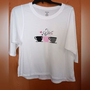 Women's size large,  Love affair tee shirt,  coffee design